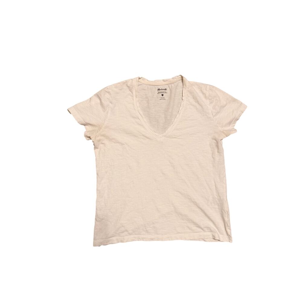 Madewell White V-Neck Cotton Tee – Small
